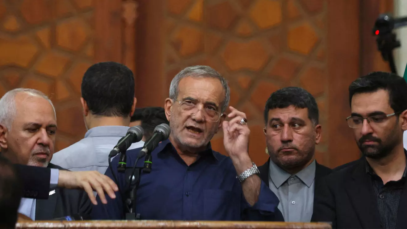 Iran's President-elect Masoud Pezeshkian speaks during a gathering with his supporters at the shrine of Iran's late leader Ayatollah Ruhollah Khomeini, in south of Tehran, Iran July 6, 2024. Majid Asgaripour/WANA (West Asia News Agency) via Reuters