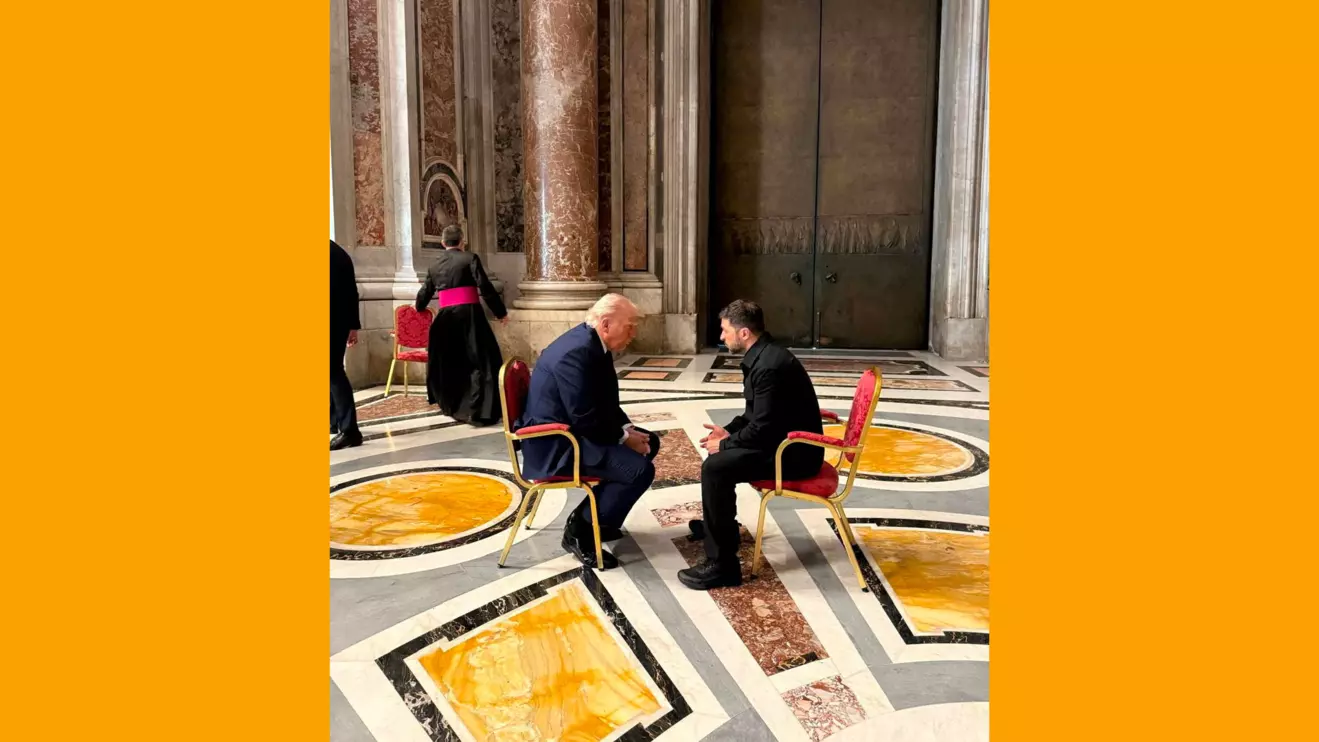 Ukraine's President Volodymyr Zelenskiy and U.S. President Donald Trump appear at a meeting, while they attend the funeral of Pope Francis, at the Vatican April 26, 2025. Ukrainian Presidential Press Service