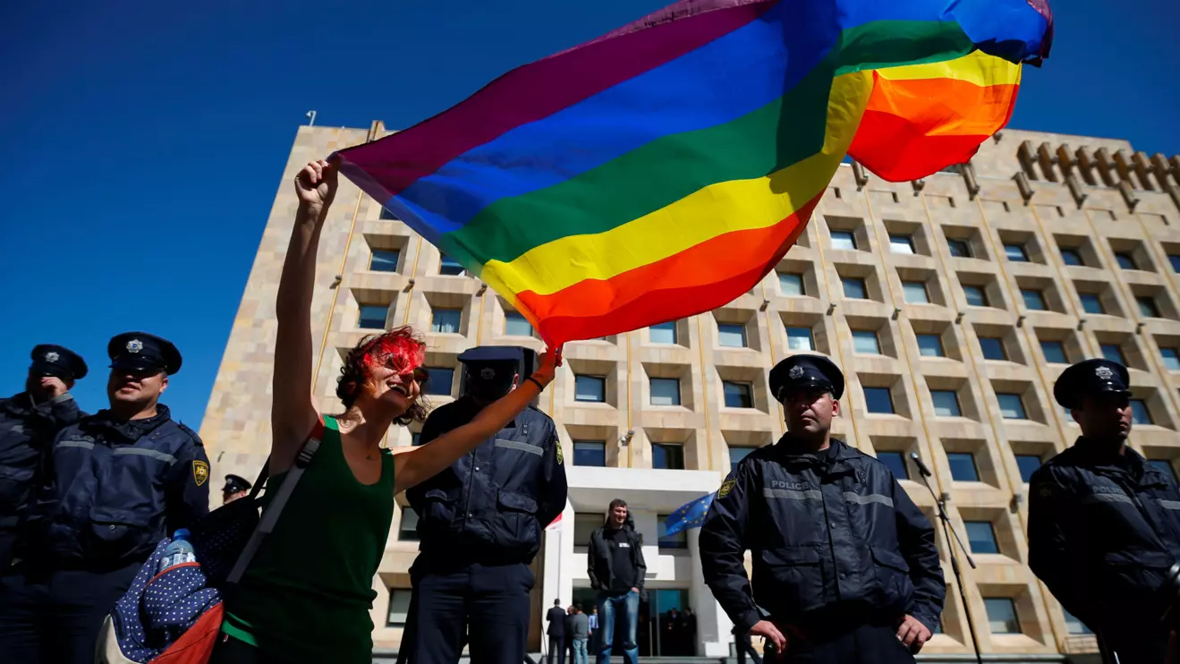 LGBT activist attends a rally against Homophobia and Transphobia in Tbilisi, Georgia, May 17, 2017. Reuters/David Mdzinarishvili