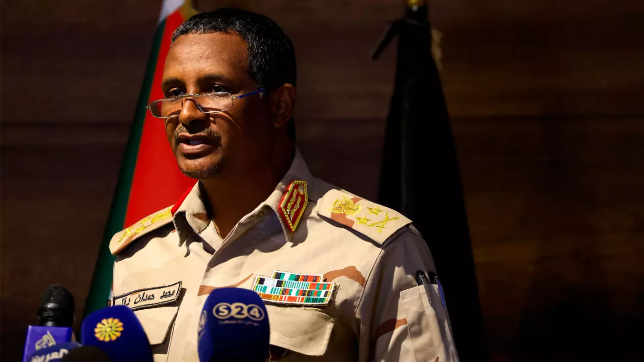 Deputy head of Sudan's sovereign council General Mohamed Hamdan Dagalo speaks during a press conference at Rapid Support Forces head quarter in Khartoum, Sudan February 19, 2023. Reuters/Mohamed Nureldin Abdallah