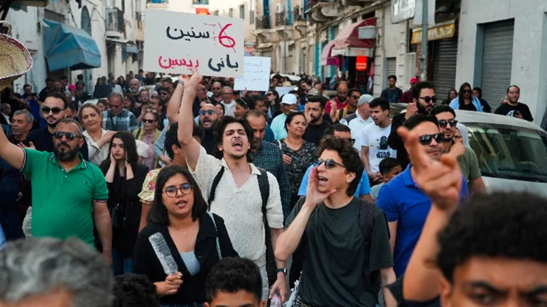 Anti-Saied demonstrators rally amid growing economic strain