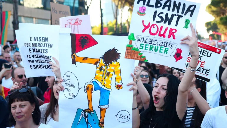 'Albania is not for sale', protesters say over Kushner-linked luxury resort near a protected wetland