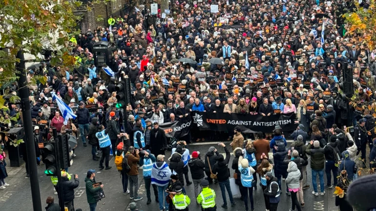 March against antisemitism draws 50,000 in London