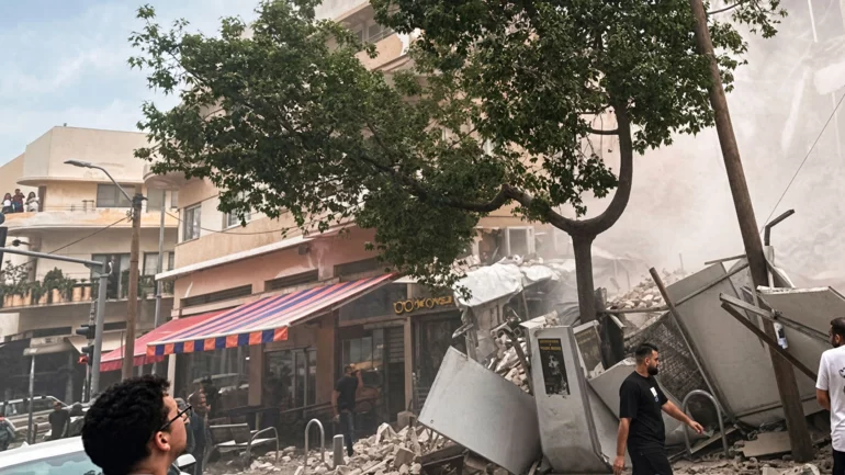 Partial building collapse in central Tel Aviv