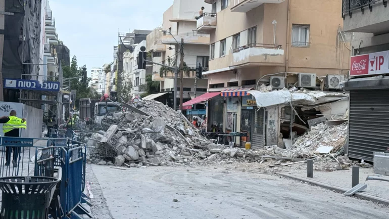 Partial building collapse in central Tel Aviv