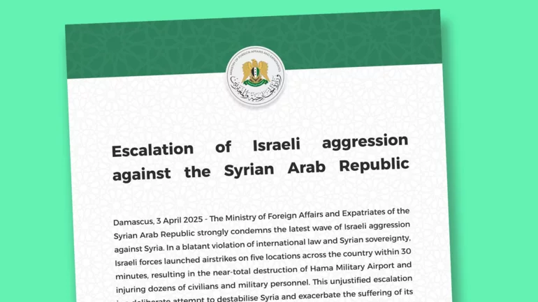 Syria slams Israeli airstrikes as aggression and violation of sovereignty